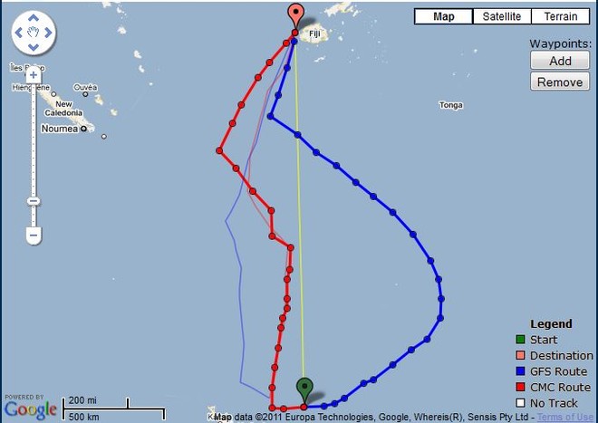 ORMA60 TVS route options - 0800hrs 6 June 2011 Auckland - Musket Cove, Fiji Race © PredictWind.com www.predictwind.com